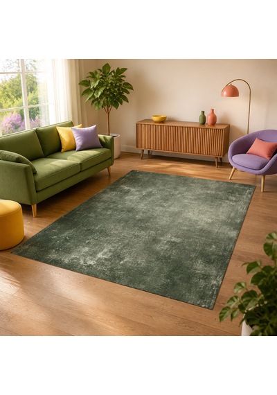Kartela Halı Grunge Halı Kaymaz Taban Makinede Yıkanabilir Halı Adaçayı Yeşili - 100 X 150 Cm
