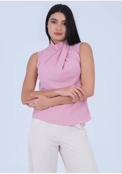 Pera Moda Boğazlı İç Göstermeyen Sıfır Kol Kadın Gömleği Pembe