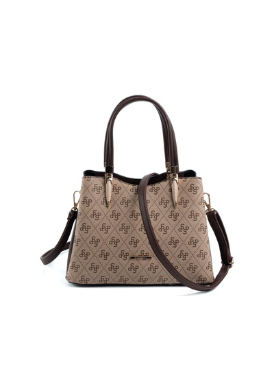 Silver Polo Sp1205 Kadın El Çantası Monogram Koyubej-kahve