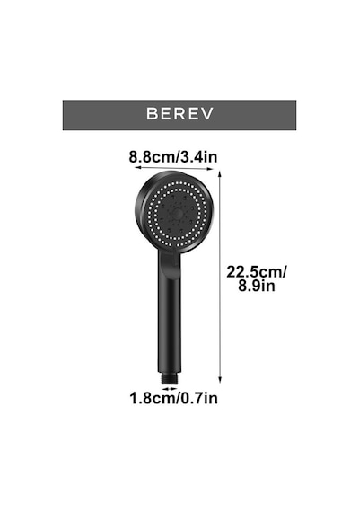 Berev  5 Fonksiyonlu Yüksek Basınçlı Ayarlanabilir Duş Başlığı Siyah