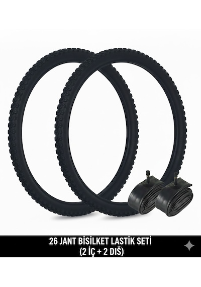 26 Jant Lastik Seti - 2 Dış Lastik 26x1.95 + 2 İç Lastik Oto Kalın Sibop - Takım Bisiklet Lastiği