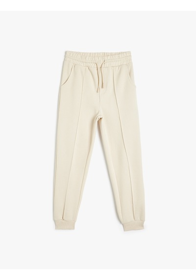 Koton Jogger Eşofman Altı Beli Bağlamalı Şardonlu Ekru 5wkb40146tk Ekru