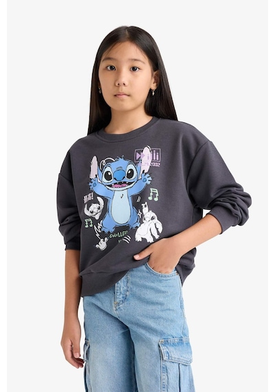 Defacto Kız Çocuk Disney Lilo & Stitch Relax Fit Bisiklet Yaka Sweatshirt F3410a825auar31 Antrasit