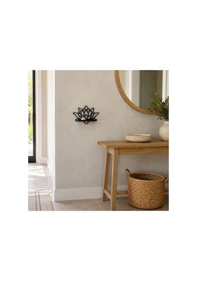 Arliadesign Lotus Çiçeği Figürlü Siyah Ahşap Duvar Dekoru 30x20 Cm