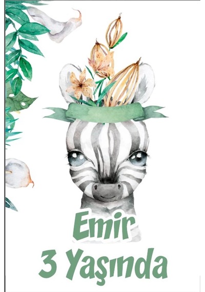 Zebra Temalı Doğum Günü Afişi -3 70x100 Cm