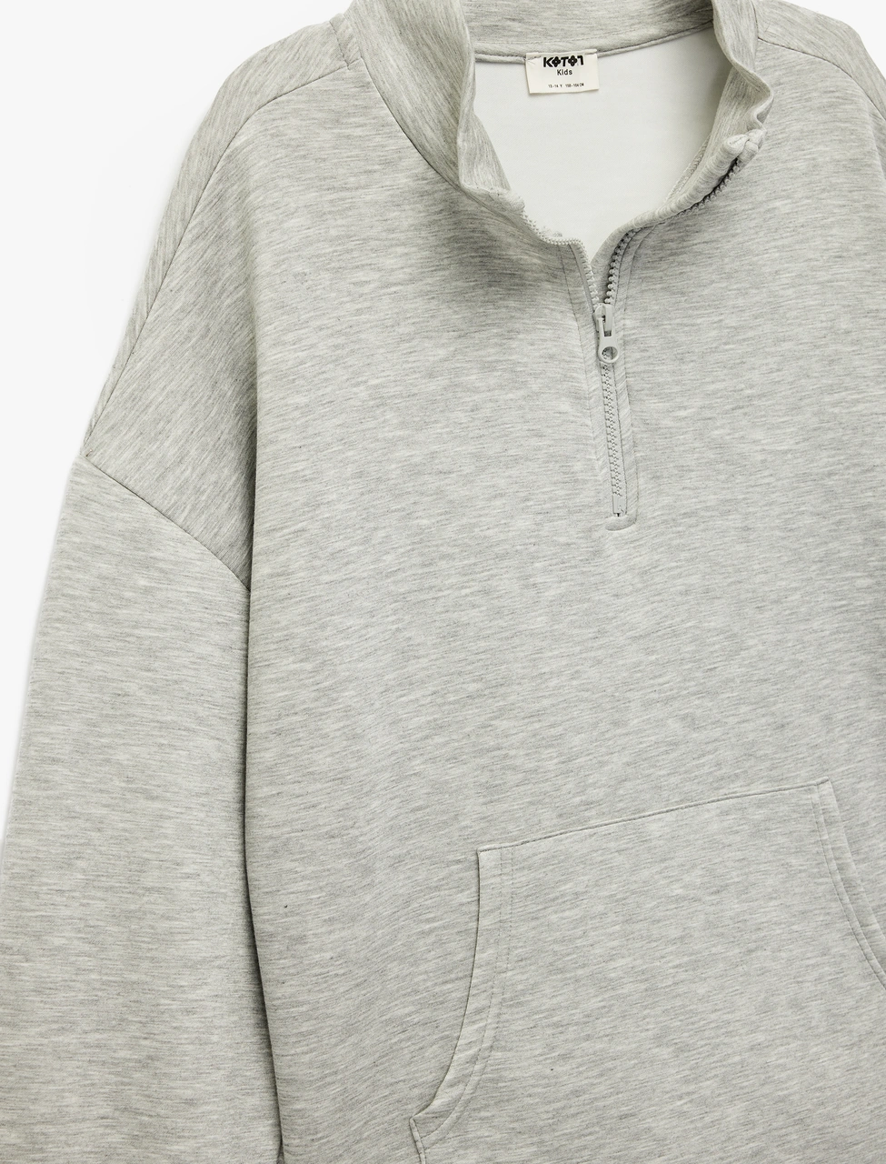 Koton Cepli Uzun Kollu Yarı Fermuarlı Oversize Sweatshirt Gri 6wkg10345ak Gri