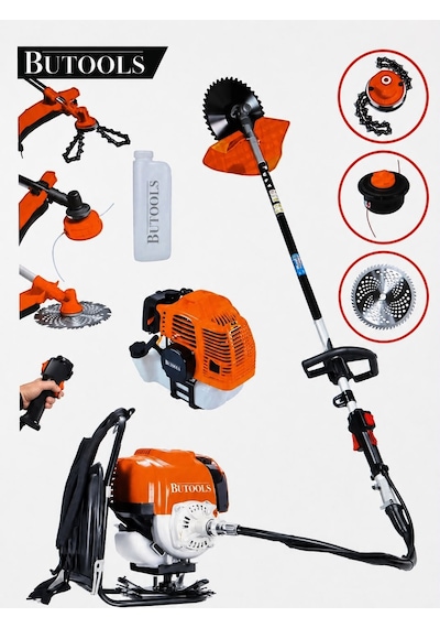 Butools BS-24 Sırt Tipi Turuncu Benzinli Motorlu Ot Çalı Tırpanı Çim Biçme Makinesi