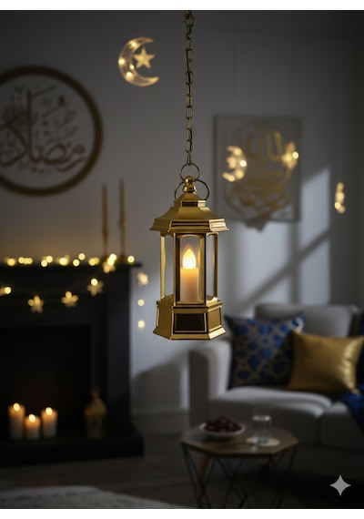 Ramazan Ledli Dekoratif Fener Altın Renk 10 Cm Masa Ve Raf Süsü Diğer