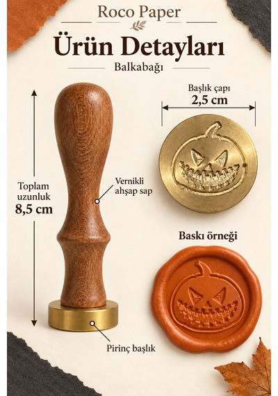 Cadılar Halloween Temalı Ahşap Pirinç Mühür - 2.5 Cm Çap, Balka Çok Renkli