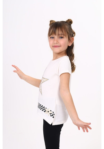 Toontoy Kids Toontoy Kız Çocuk T-shirt Yıldız Baskı Ekru