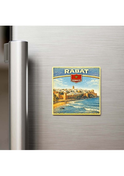 Retro Fas Rabat Şehri Temalı Vintage Buzdolap Magneti 9x9 Cm