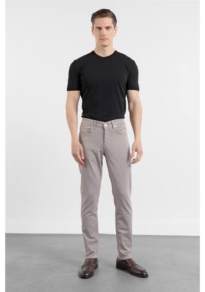 İmza Açık Bej 5 Cep Düz Paça Gabardin Slim Fit Pamuklu Pantolon 1003260318