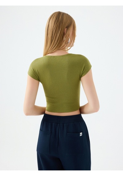 Crop Kadın Tshirt K.kol Haki