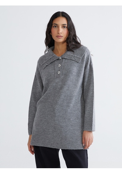 Lcw Modest Gri Polo Yaka Kadın Triko Kazak