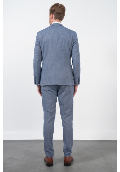 İmza Lacivert-beyaz Mono Yaka 6 Drop Slim Fit Tam Astar Esnek Takım Elbise 1001260172 Lacivert - Beyaz