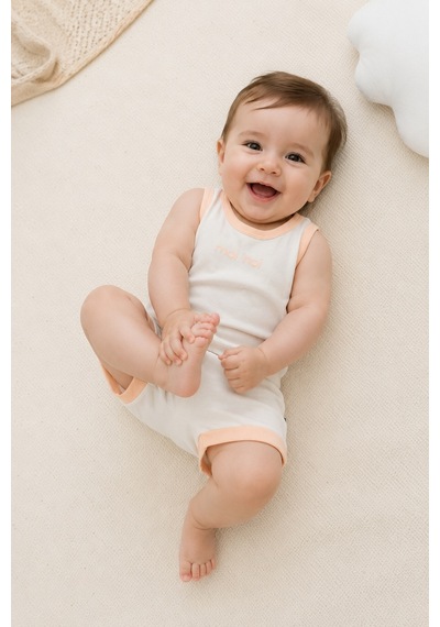 Babyhola Kız Erkek Çocuk Yazlık Atlet Şort Takım Ekru