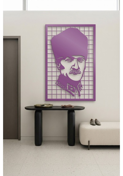 Mustafa Kemal Atatürk Metal Duvar Tablosu - Duvar Sanatı - Duvar Dekoru - Mor
