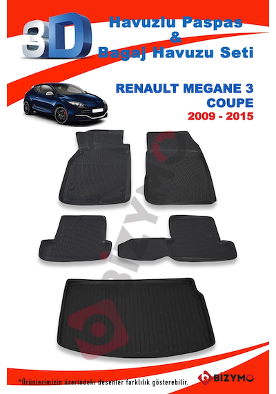 Renault Megane 3 Coupe 2009-2015 Paspas Ve Bagaj Havuzu Seti Siyah