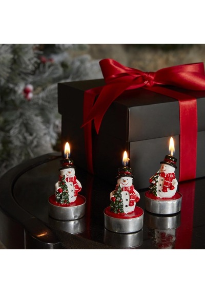 Lexroo New Year Snowman 3'lü Tealight Mum Çok Renkli
