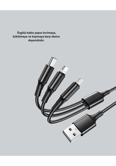 Evrensel 3 Başlıklı Şarj Kablosu İphone Huawei Samsung İçin