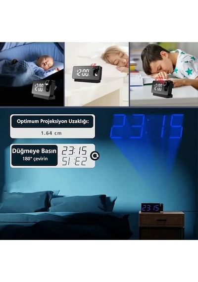 Techtic Çok Fonksiyonlu Projeksiyon Masa Saati Renkli Ekran Alarm