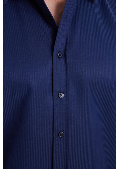 Tudors Modern Slim Fit Uzun Kollu Pamuklu Kolay Ütü Armürlü Lacivert Erkek Gömlek-41844 Lacivert