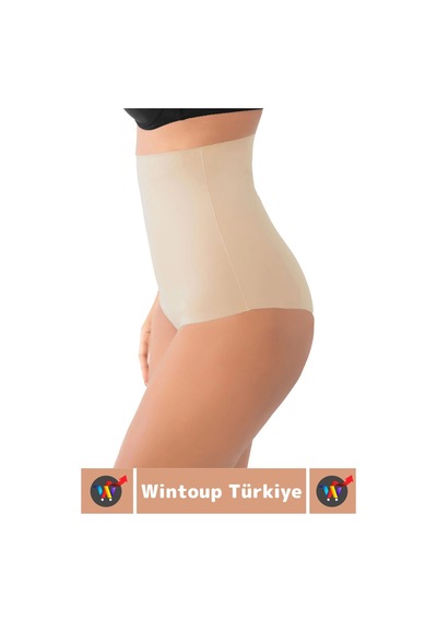 İz İç Göstermez Kaymaz Sıkılaştırıcı Vücut Şekillendirici Lazer Kesim Yüksek Bel Slip Korse Bej