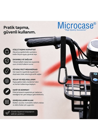 Microcase Bisiklet Motosiklet Bebek Arabası Yaylı Yük Eşya Poşet Taşıyıcı Metal Askılık 2li Set Al5598 Siyah