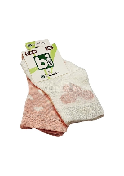 Bibaby Bambu Bebek Çorabı 2 Li 0-6 Ay - Pembe Kelebek - Ekru Pembe - Ekru