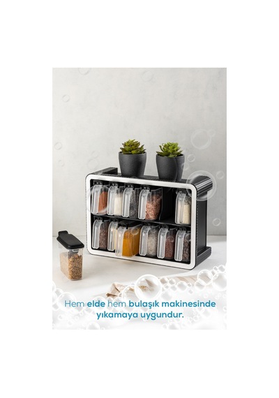 Vienev 12li 250 Ml Standlı Kendinden Yapışkanlı Kaşıklı Baharatlık Seti Antrasit