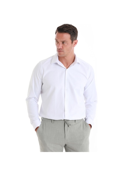 Hatemoğlu Beyaz Slim Fit Desenli Slim Yaka Pamuklu Uzun Kollu Gömlek 24d190000019 086 Beyaz