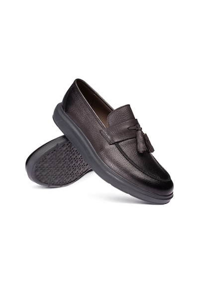 Deery Hakiki Deri Gri Püsküllü Comfort Erkek Loafer Ayakkabı Gri