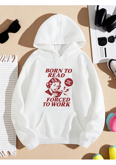 Uyguntarz Unisex Born To Read Baskılı Oversize Sweatshirt beyaz