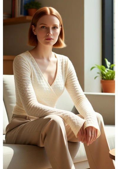Ersefa Moda Kruvaze Örme Regular Düz Desen Casual Günlük Crop Uzun Kol B Bej
