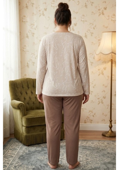Siyah İnci Desenli Düğmeli Büyük Beden Battal Boy Viskon Örme Pijama Takım 26224825 Çok Renkli Siyah İnci Desenli Düğmeli Büyük Beden Battal Boy Viskon Örme Pijama Takım 26224825 Çok Renkli