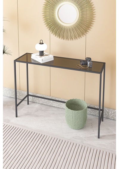 Canvas Metal Dresuar Dekoratif Kahve Köşesi Konsol Siyah Füme Camlı Siyah