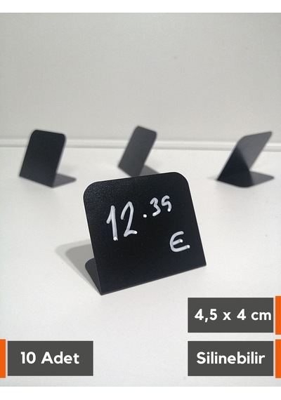10 Ad Silinebilir Karatahta Etiket Stand 4x4,5 Cm Siyah Etiket