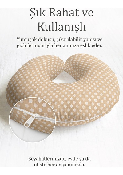 Puantiye Desenli Ergonomik Boyun Yastığı - Modern Nokta Bej Krem Seyahat Yastığı Tozlu Orman Taş