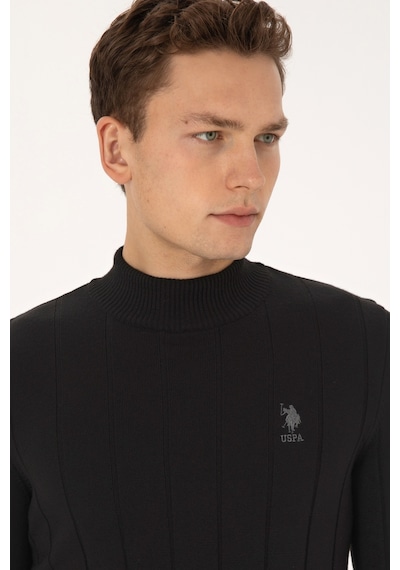 U.S. Polo Assn. Erkek Slim Fit Boğazlı Yaka Siyah Kazak 50315019-VR046