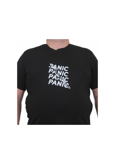 Moc Grande Mocgrande Erkek Büyük Beden Sıfır Yaka Tişört Panic 24135 Sıyah-Sıyah Siyah