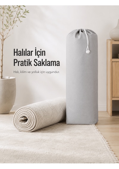 Beylini 40x125 Halı Hurcu Yolluk Sığar Lastikli Nefes Alabilir Kokmaz Tela Lastikli Halı Kılıfı Poşeti Ambalajı Taşınma Yastık Saklama Torbası Gri 2 Adet