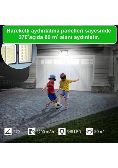348 Ledli, Güneş Enerjili, Hareket Sensörlü, 3 Taraflı Aydınlatma/gt-sl30