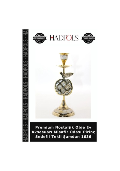 Premium Nostaljik Obje Ev Aksesuarı Misafir Odası Pirinç Sedefli Tekli Şamdan 1636