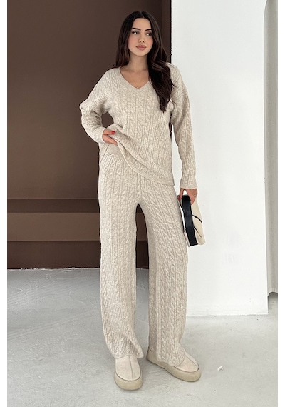 Noa & Noa Kadın Örgü Triko Takım Cozy Texture Bej