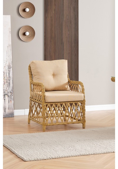 Roma Rattan Bahçe Balkon Takımı 2+1+1 Cam Masalı Cappuccino