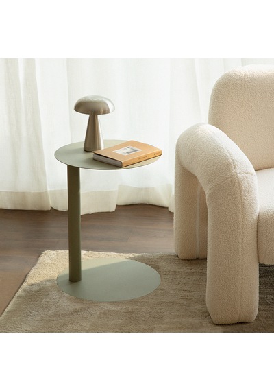 Paledin Design Magna Yan Sehpa Modern Yuvarlak Çelik Koltuk Yanı Sehpası Granit Grisi 40x40x50 Cm Haki