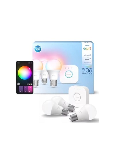 Philips Hue Essential 3'lü E27 Ampul Başlangıç Seti 806 Lumen - 15.000 Saat Ampul Kullanım Ömrü 10c