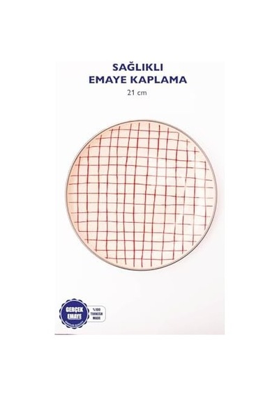 Cupid Kareli Emaye Tabak Pasta Sunum Tabağı 21 Cm Açık Gri