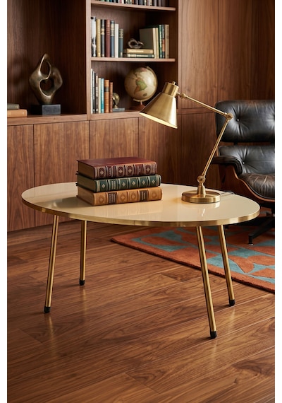 Gold Metal Oval Orta Sehpa Krem Çok Renkli