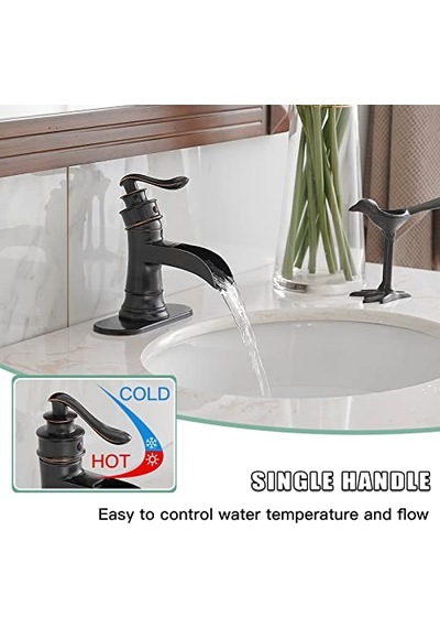 Aquafaucet Şelale Çıkışı, Tek Kollu Lavabo Musluğu, Lavabo Armatürü, Orb Yağı Ovulmuş Bronz, 9233